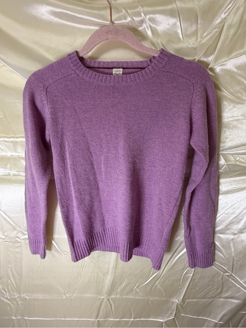 J Crew Crewcuts Girls Size 10 Purple 100% Lambswool Wool Crewneck Sweater